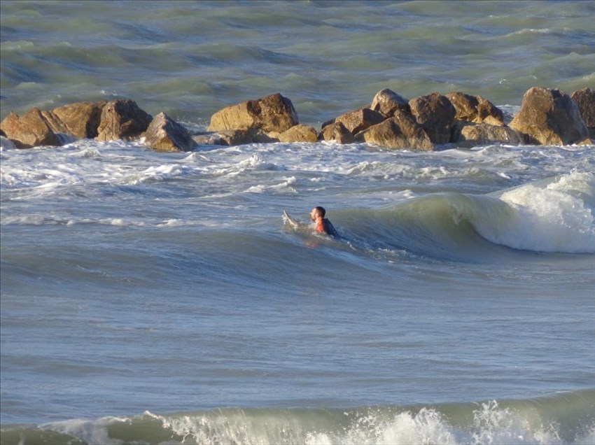 Appassionati della tavola da surf col vento nelle mani sul litorale Nord di Termoli