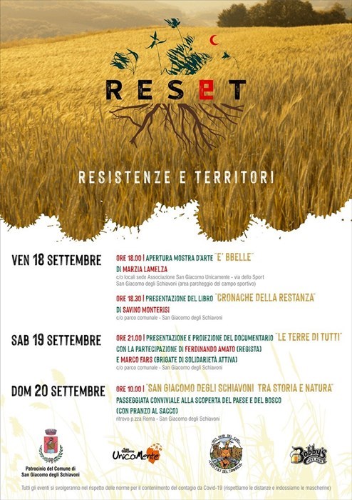 Venerdì 18, sabato 19 e domenica 20 settembre si terrà a San Giacomo degli Schiavoni il primo Festival Res.e.T. (Resistenze e Territori)