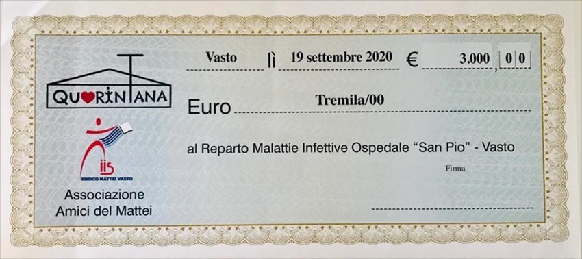 “Quorintana”, raccolti 3 mila euro per il reparto di Malattie Infettive del San Pio