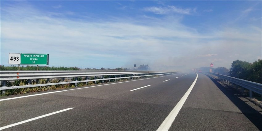 Incendio sull'A14 tra Termoli e Poggio Imperiale: tratto chiuso e lunghe code