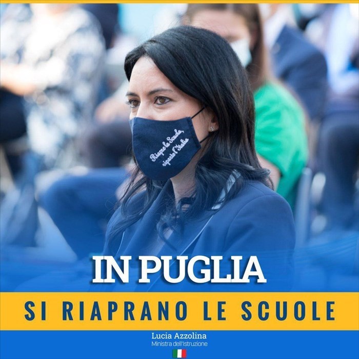 Lucia Azzolina a Michele Emiliano: riapri le scuole in Puglia